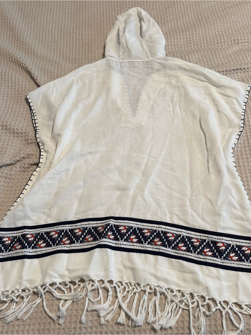 Tory Burch Ivory Hooded Tunic with Navy & Rust Embroidery - Picture 5 of 5